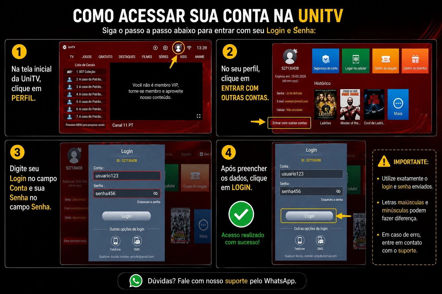 Como acessar a conta UniTV