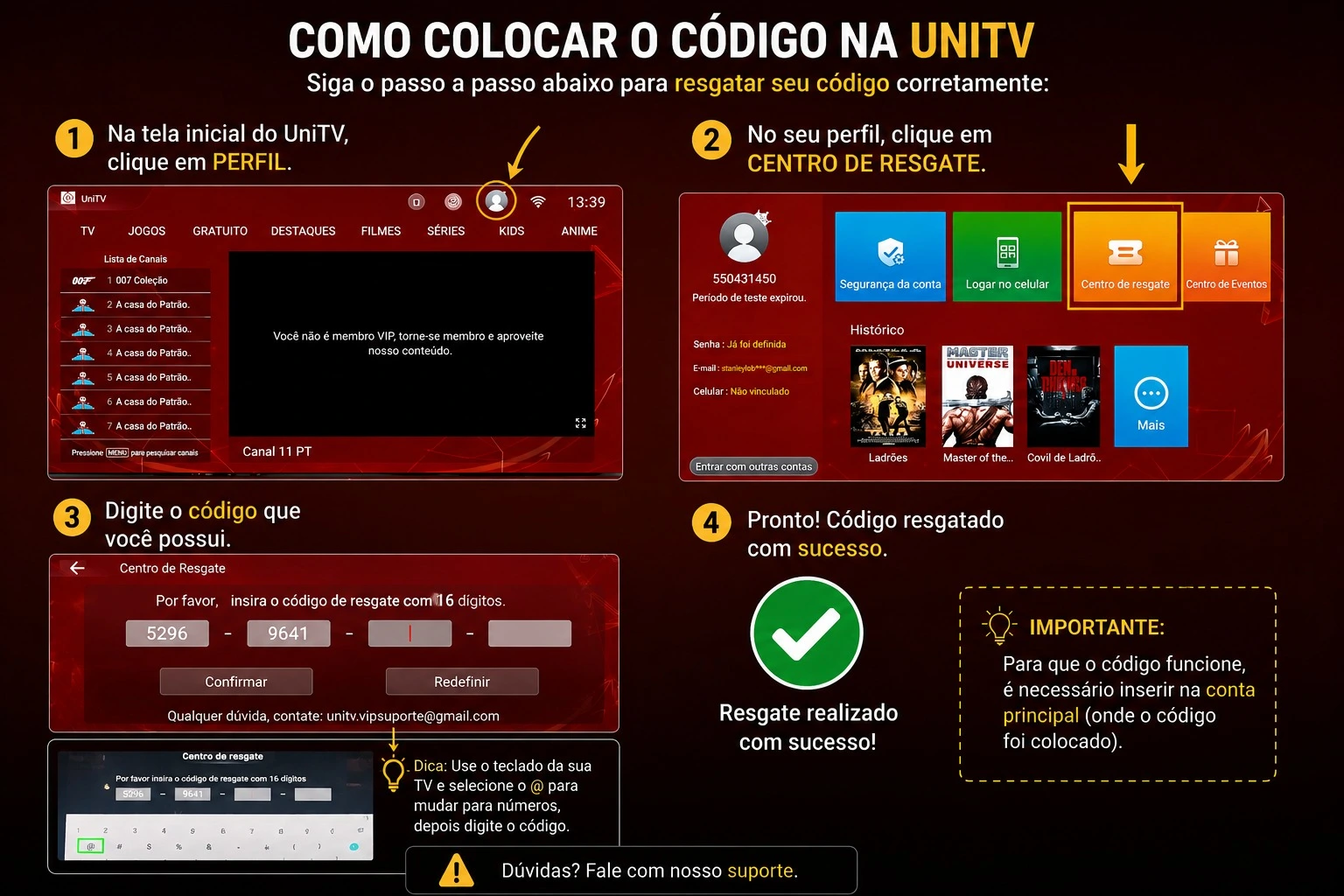 Como inserir o código na UniTV